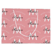 Gepersonaliseerd Merry Christmas Blush Roze Monogr Groot Cadeauzakje (Achterkant)
