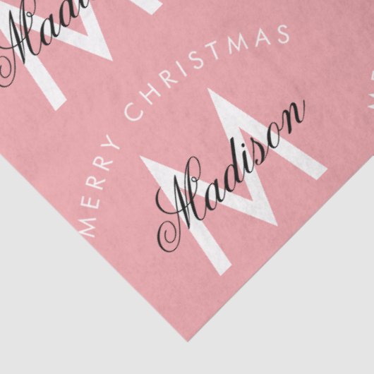 Gepersonaliseerd Merry Christmas Blush Roze Monogr Tissuepapier (Detail)