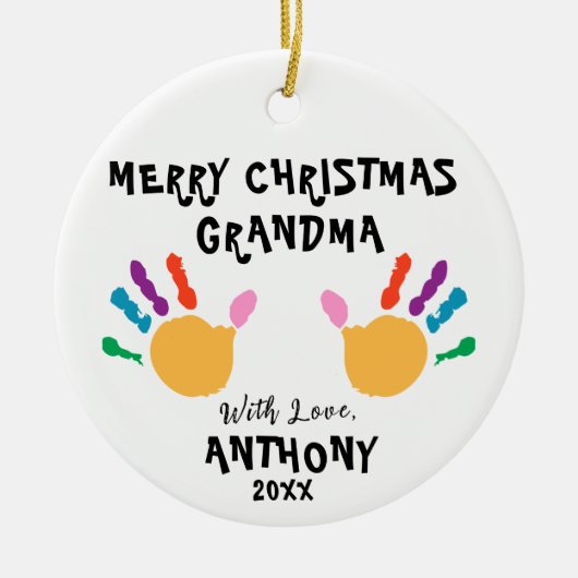 Gepersonaliseerd Merry Christmas Kinder Hand Ornam Keramisch Ornament (Voorkant)