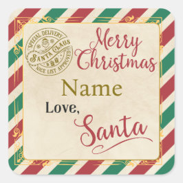 Gepersonaliseerd "Merry Christmas Love Santa" labe Vierkante Sticker