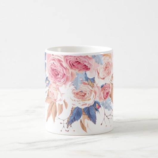 Gepersonaliseerd met blush en blauwe bloem koffiemok (Center)