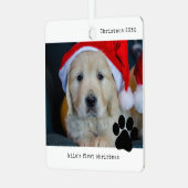 Gepersonaliseerd met de eerste kerstfoto van de ho metalen ornament (Voorkant links)