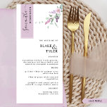 Gepersonaliseerd met gastennaam, Lila bloemenbruil Menu<br><div class="desc">Waarom zou u kaarten en menukaarten op hun plaats uitgeven als u een elegant All-in-One elegant Menu kunt hebben dat is gepersonaliseerd met de naam van elke gast? Hedendaags, eenvoudig en stijlvol design met prachtige handgeschreven kalligrafiedetails en delicate bloemen met stoffige paarse, mauve, lila en lavendelbloemen. De streep op de...</div>