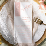 Gepersonaliseerd met gastnaam, Blush Pink Wedding Menu<br><div class="desc">Waarom zou je in-place kaarten en menukaarten uitgeven als je een elegante All-in-one elegante Menu kunt laten personaliseren met de naam van elke gast? Hedendaags, eenvoudig en elegant ontwerp met prachtige moderne handgeschreven kalligrafie. De streep op de linkerbovenhoek is in een blush roze toon met de naam van de gast...</div>