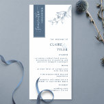 Gepersonaliseerd met gastnaam, Elegant Blue Weddin Menu<br><div class="desc">Waarom uitgeven op zijn plaats kaarten en menkkaarten wanneer u een elegant All-in-one elegant Menu kunt hebben dat met de naam van elke gast wordt gepersonaliseerd? Hedendaags, eenvoudig en elegant design met prachtige moderne, handgeschreven kalligrafie. De streep op de linkerbovenhoek is in blauwe toon met de naam van de gast...</div>