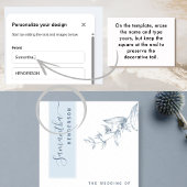 Gepersonaliseerd met gastnaam, stoffig blauwe trou menu
