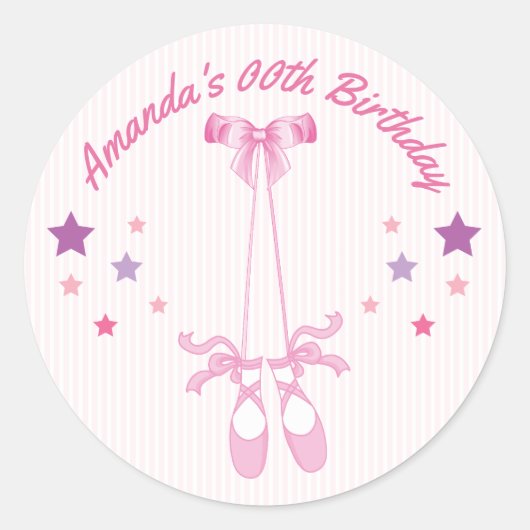 Gepersonaliseerd met het roze Ballerina thema Birt Ronde Sticker (Voorkant)