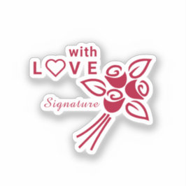 Gepersonaliseerd "met L❤️VE" rode rozen vinyl Sticker