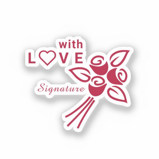 Gepersonaliseerd "met L❤️VE" rode rozen vinyl Sticker (Voorkant)