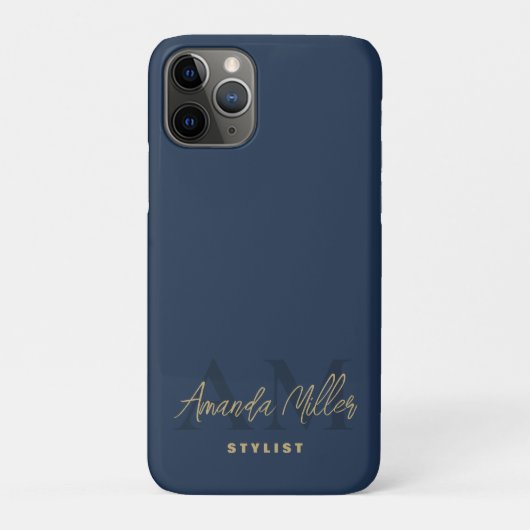 Gepersonaliseerd met naam Blauw Goud Modern Monogr Case-Mate iPhone Case (Achterkant)
