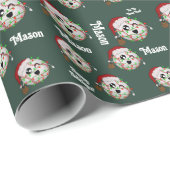 Gepersonaliseerd met naam Christmas Lights Honkbal Cadeaupapier (Rol Hoek)