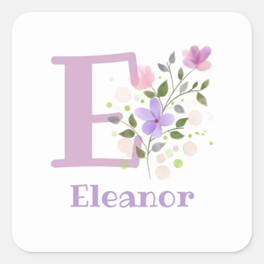 Gepersonaliseerd met naam Eleanor en eerste Initia Vierkante Sticker (Voorkant)