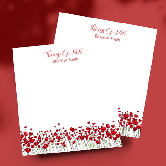 Gepersonaliseerd met Naam Floral Red Poppies Notitieblok
