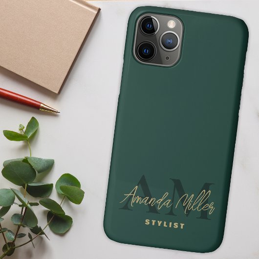 Gepersonaliseerd met naam Groen Goud Modern Monogr Case-Mate iPhone Case
