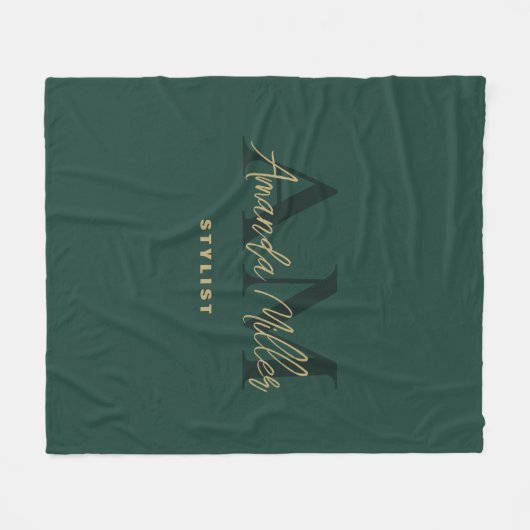 Gepersonaliseerd met naam Groen Goud Modern Monogr Fleece Deken (Voorkant (Horizontaal))