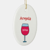Gepersonaliseerd met Naam Jaar Rode Wijn Glas Keramisch Ornament (Rechts)