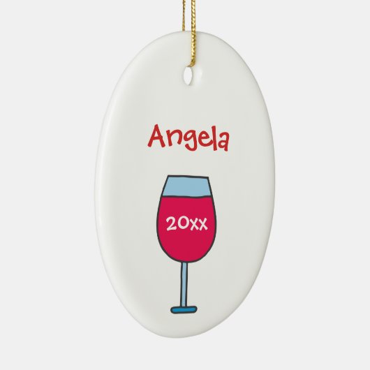 Gepersonaliseerd met Naam Jaar Rode Wijn Glas Keramisch Ornament (Rechts)