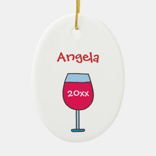 Gepersonaliseerd met Naam Jaar Rode Wijn Glas Keramisch Ornament (Voorkant)