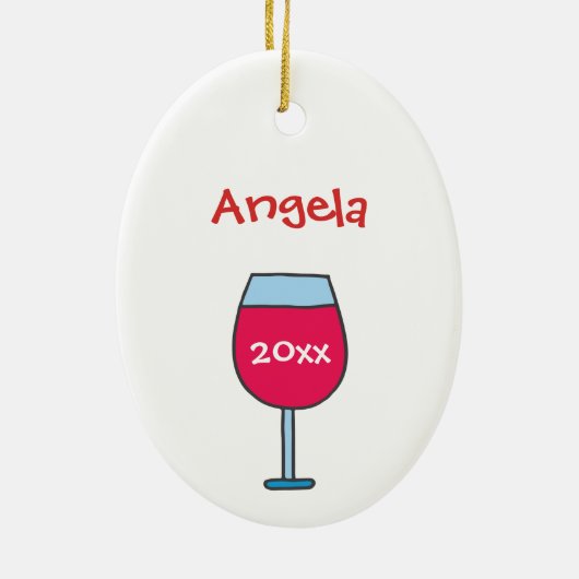 Gepersonaliseerd met Naam Jaar Rode Wijn Glas Keramisch Ornament (Achterkant)