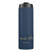 Gepersonaliseerd met naam Navy Blue Gold Monogram Thermosbeker (Voorkant)