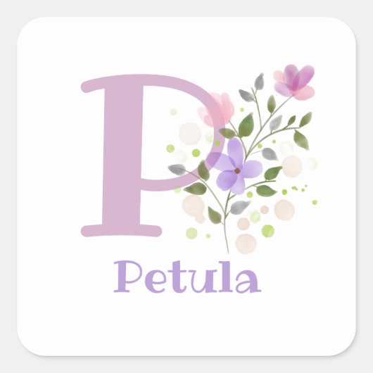 Gepersonaliseerd met naam Petula en eerste Initiaa Vierkante Sticker (Voorkant)