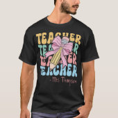 Gepersonaliseerd met naam Roze Bow Teacher Custom T-shirt (Voorkant)