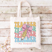 Gepersonaliseerd met naam Schattige roze leraar Cu Tote Bag