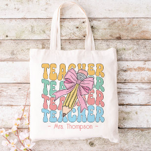 Gepersonaliseerd met naam Schattige roze leraar Cu Tote Bag