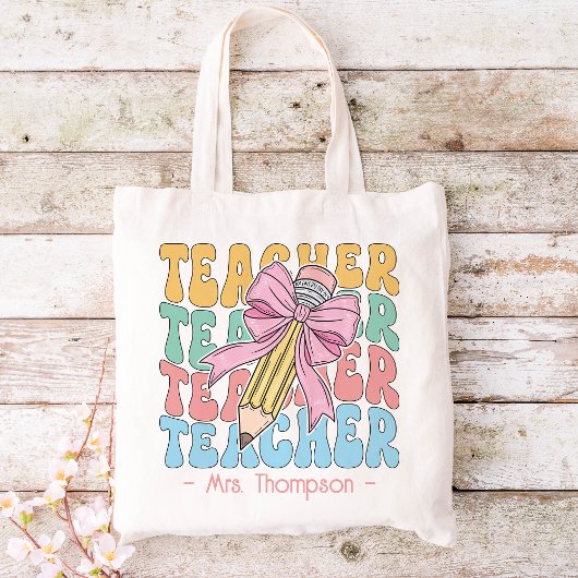 Gepersonaliseerd met naam Schattige roze leraar Cu Tote Bag