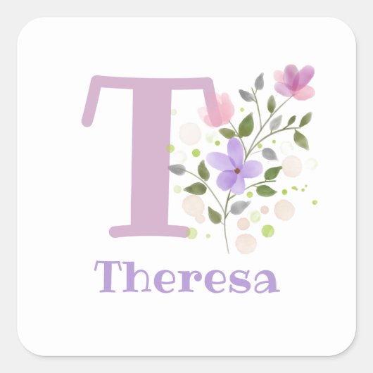 Gepersonaliseerd met naam Theresa en eerste Initia Vierkante Sticker (Voorkant)