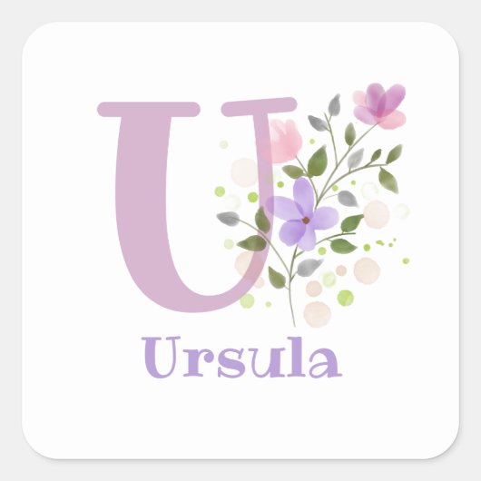 Gepersonaliseerd met naam Ursula en eerste Initiaa Vierkante Sticker (Voorkant)