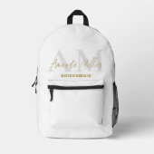 Gepersonaliseerd met naam Wit Goud Modern Monogram Bedrukte Rugzak (Voorkant)