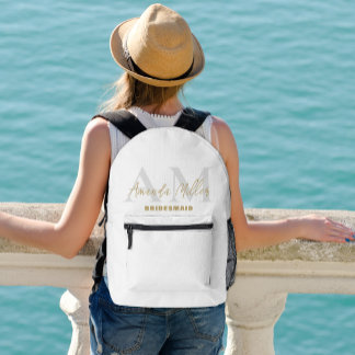 Gepersonaliseerd met naam Wit Goud Modern Monogram Bedrukte Rugzak