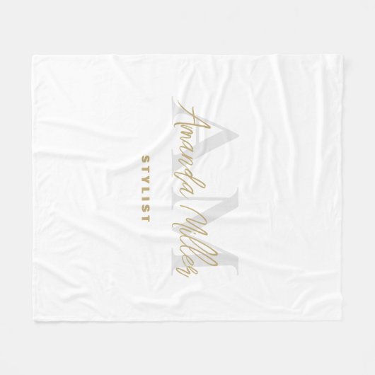Gepersonaliseerd met naam Wit Goud Modern Monogram Fleece Deken (Voorkant (Horizontaal))