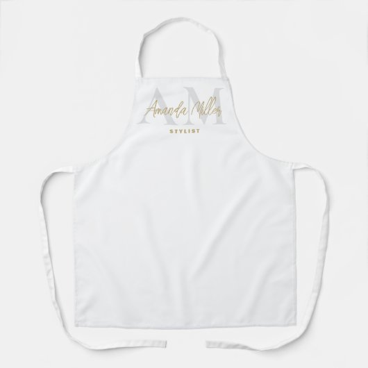 Gepersonaliseerd met naam Wit Goud Modern Monogram Schort (Voorkant)