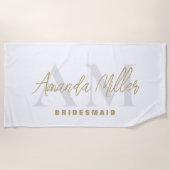 Gepersonaliseerd met naam Wit Goud Modern Monogram Strandlaken (Voorkant)