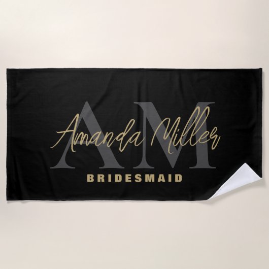 Gepersonaliseerd met naam Zwart Goud Modern Monogr Strandlaken (Voorkant)