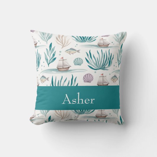 Gepersonaliseerd met nautische schepen en zeeschep kussen (Voorkant)
