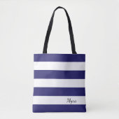 Gepersonaliseerd Midnight Blue en White Striped Ta Tote Bag (Voorkant)