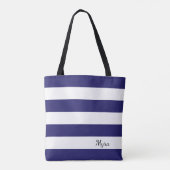 Gepersonaliseerd Midnight Blue en White Striped Ta Tote Bag (Achterkant)