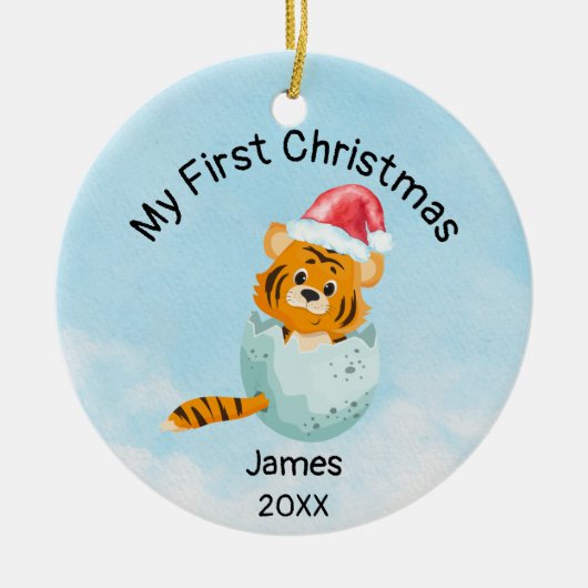 Gepersonaliseerd Mijn Eerste Kerstmis 2023 Baby Jo Keramisch Ornament (Voorkant)