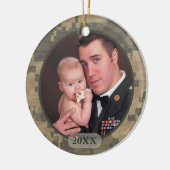 Gepersonaliseerd militaire foto voor en achter keramisch ornament (Links)
