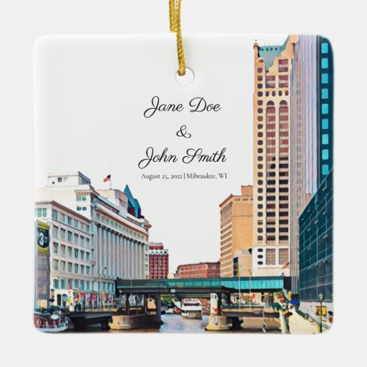 Gepersonaliseerd Milwaukee Skyline Ceramic Ornamen Keramisch Ornament (Voorkant)