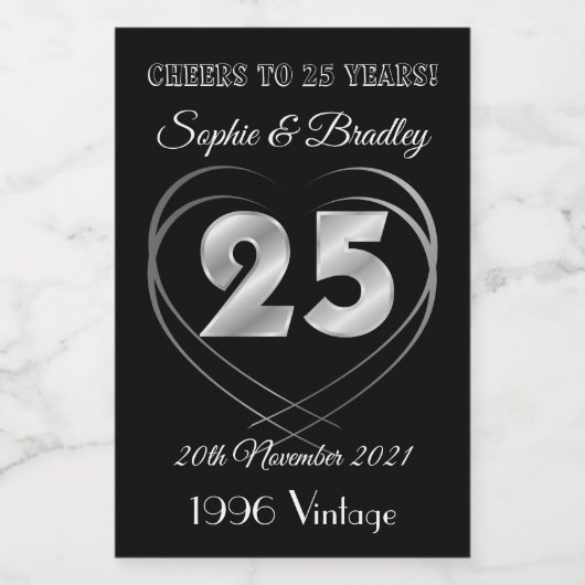 Gepersonaliseerd Mini 25th Wedding Jubileum Wijn Etiket (Enkel label)