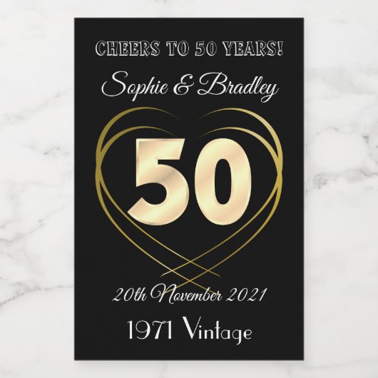 Gepersonaliseerd Mini 50th Wedding Jubileum Wijn Etiket (Enkel label)