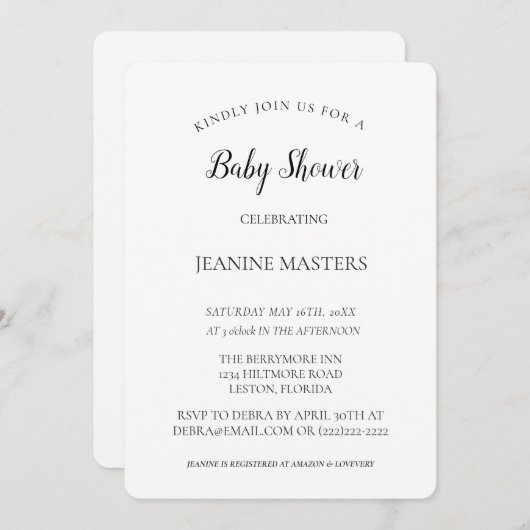 Gepersonaliseerd minimalistisch B&W Baby shower Kaart (Voorkant / Achterkant)