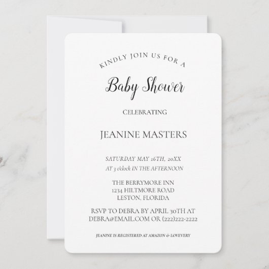 Gepersonaliseerd minimalistisch B&W Baby shower Kaart (Voorkant)