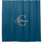 Gepersonaliseerd minimalistisch marineblauw monogr douchegordijn (Voorkant)