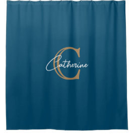 Gepersonaliseerd minimalistisch marineblauw monogr douchegordijn