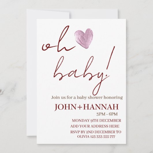 Gepersonaliseerd minimalistisch Oh Baby Co-ed Baby Kaart (Voorkant)